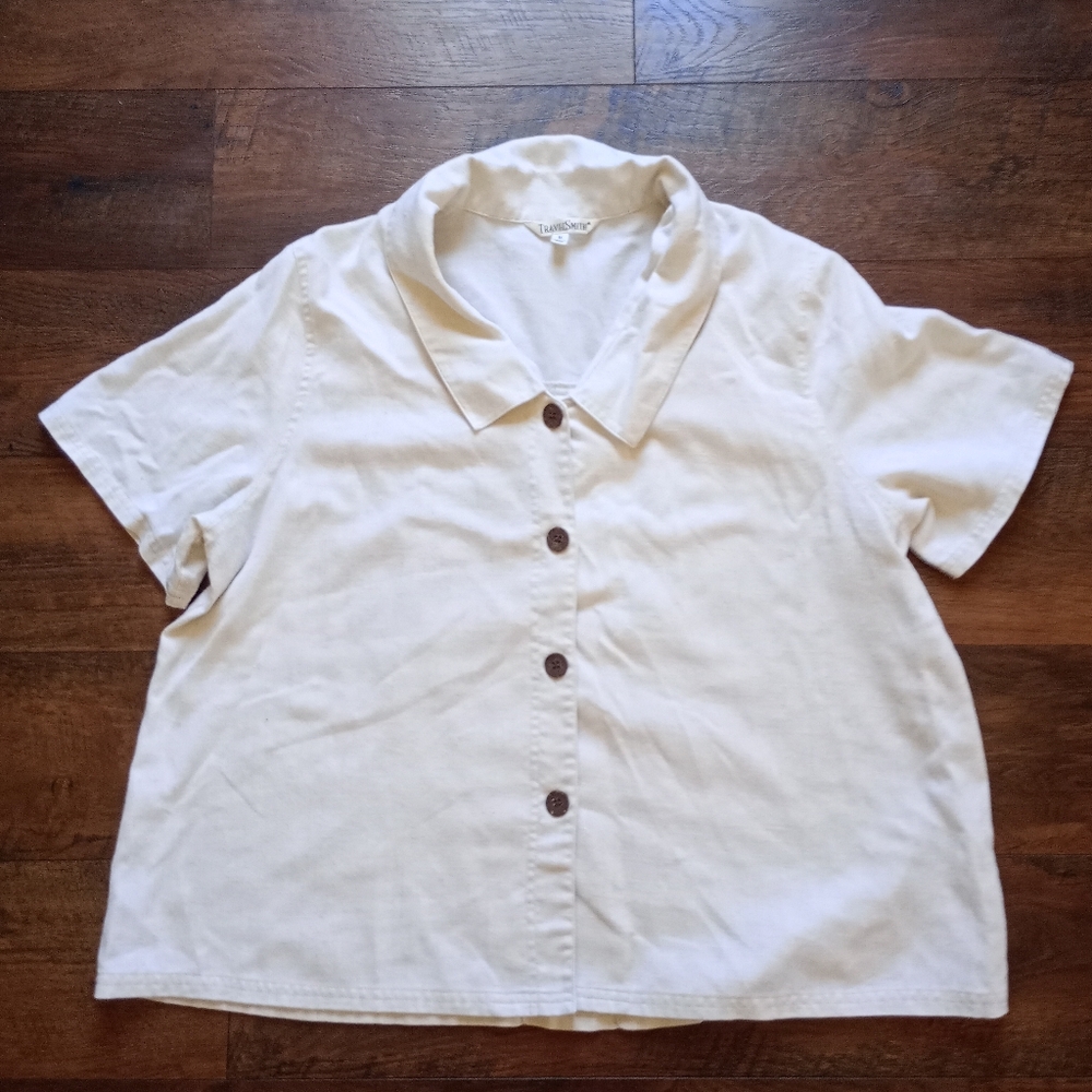 Travel SmithCream Button-Up Short Sleeve Shirt Size 1X Linen Blend